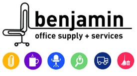 Black lettering Benjamin Office supply and services